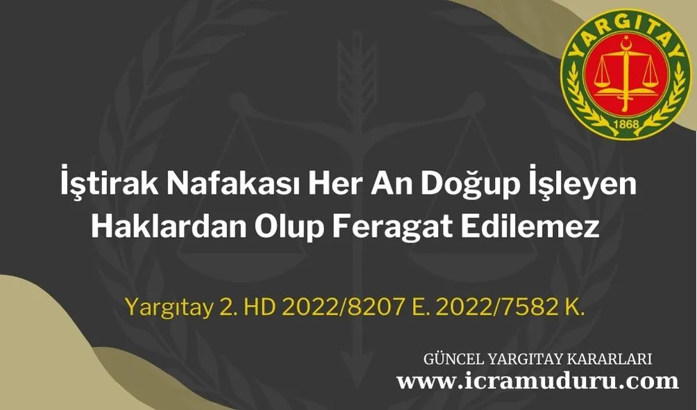 İştirak Nafakası Her An Doğup İşleyen Haklardan Olup Feragat Edilemez