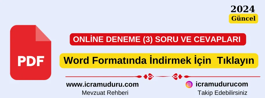 İcra Müdür ve İcra Müdür Yardımcılığı Sınavı Alan Bilgisi Deneme 3 Soru Cevapları