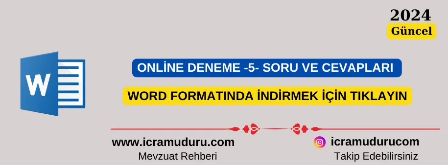 24 Kasım 2024 Alan Bilgisi Online Deneme 5 Soru ve Cevaplar