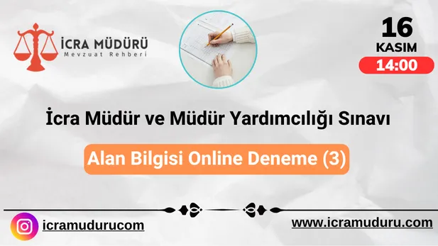 İcra Müdür ve İcra Müdür Yardımcılığı Sınavı Alan Bilgisi Online Deneme 3