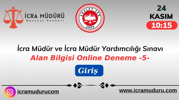 İcra Müdür ve İcra Müdür Yardımcılığı Sınavı Alan Bilgisi Online Deneme 5