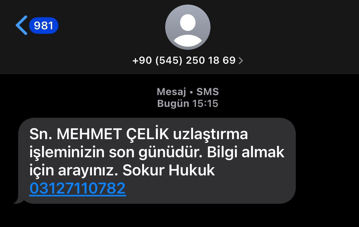 Sokur Hukuk Bürosu adına gönderilen uzlaştırma dolandırıcılık mesajı örneği – İcra Müdürü – Maaş, Sınav Rehberi, Minibüs Saatleri ve Aktüel Ürünler Sokur Hukuk Bürosu adına gönderilen uzlaştırma dolandırıcılık mesajı örneği
