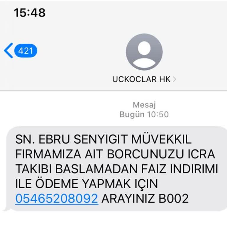 Uçkoçlar Hukuk Bürosu adıyla gönderilen sahte icra mesajı örneği – İcra Müdürü – Maaş, Sınav Rehberi, Minibüs Saatleri ve Aktüel Ürünler Uçkoçlar Hukuk Bürosu adıyla gönderilen sahte icra mesajı örneği